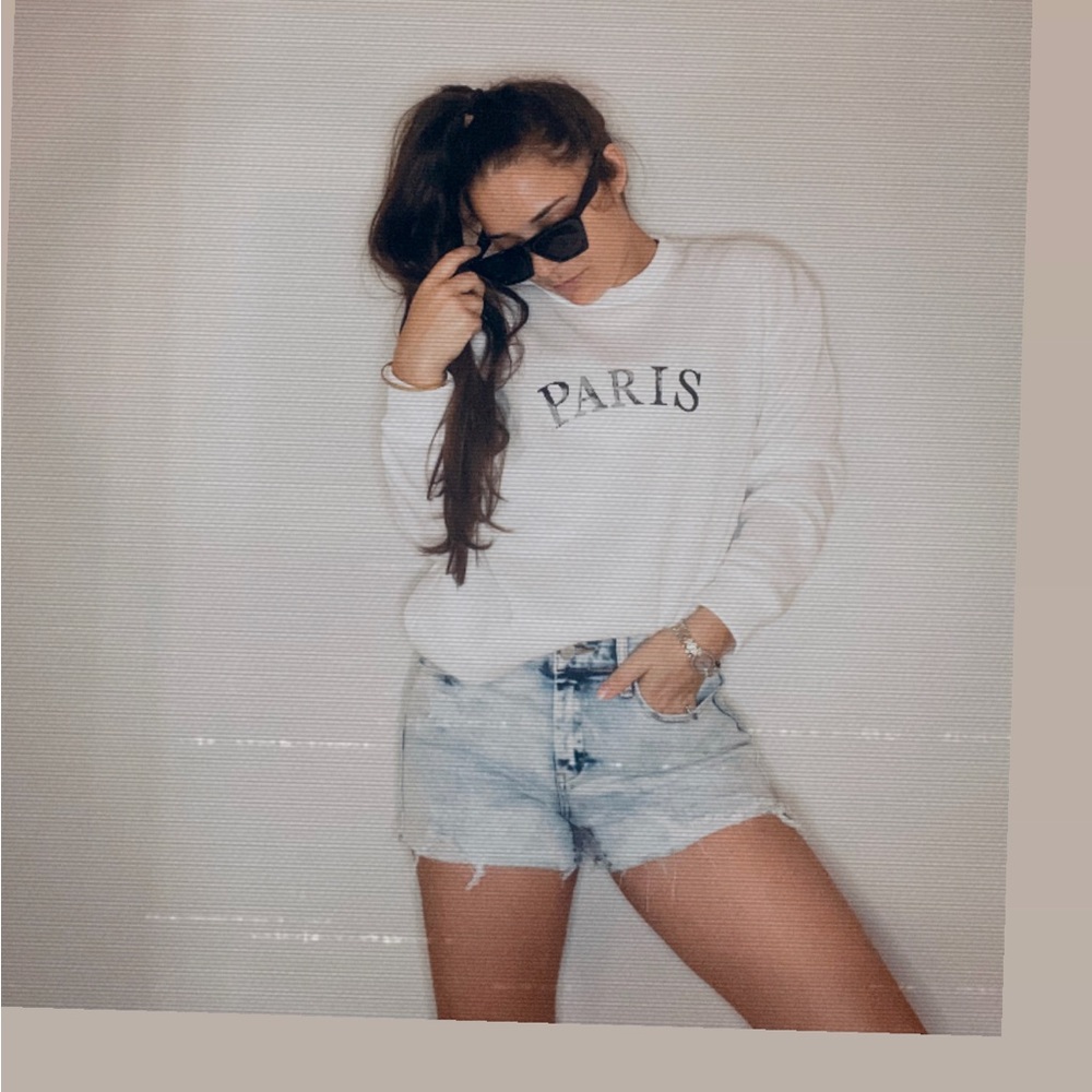 Paris White drop shoulder sweatshirt